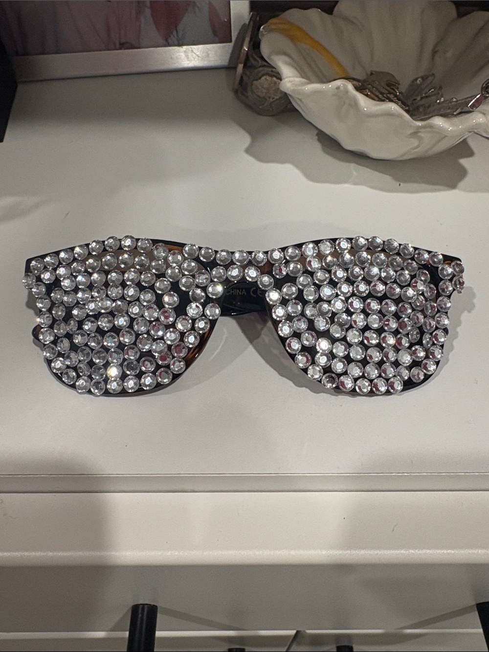 The Snooki Shop Crystal-Studded Black Sunglasses with Clear Rhinestones